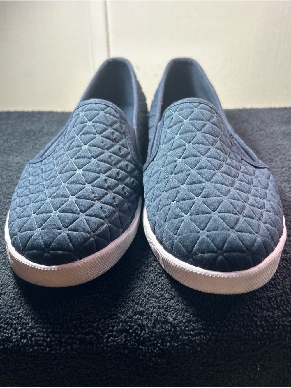 Quilted Slip-On Sneakers in Navy Blue
